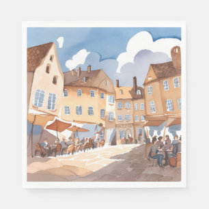 Serviette En Papier Coin de ville européenne   Peinture à l'aquarelle