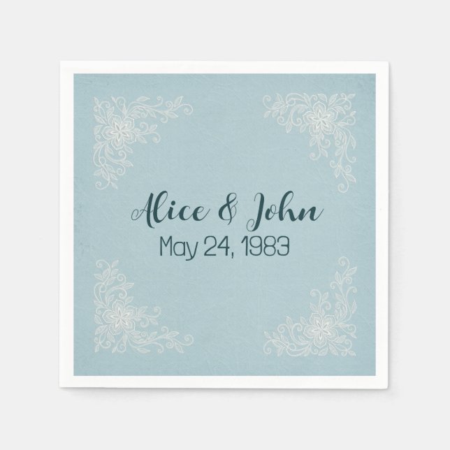 Serviette En Papier Coins dentelle Mariage blanc (Devant)