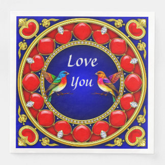 Serviette En Papier Colibri coloré entouré d'un coeur romantique