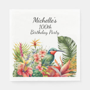 Serviette En Papier Colibri floral tropical 100e anniversaire