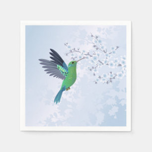 Serviette En Papier Colibri Vert Avec Fleur De Cerisier Bleu