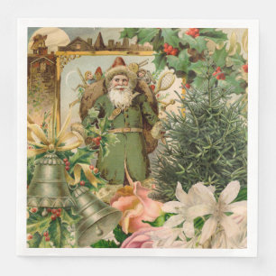 Serviette En Papier Collage de Noël Père Noël vert de l'ancien monde A