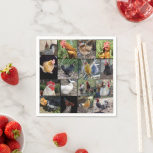 Serviette En Papier Collage De Photos De Poulets Et De Coqs,