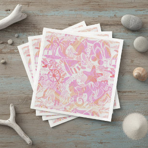 Serviette En Papier Collage de plage nautique rose chaud ID840