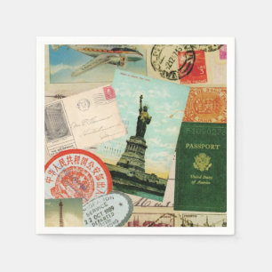 Serviette En Papier collage de voyage vintage moderne