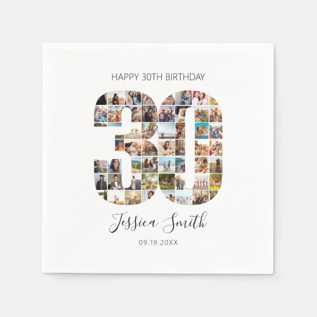 Serviette En Papier Collage photo moderne 30e anniversaire (Devant)