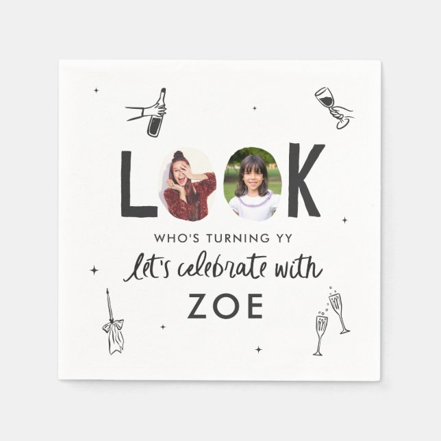 Serviette En Papier Collage photo moderne amusant à la main Anniversai (Devant)