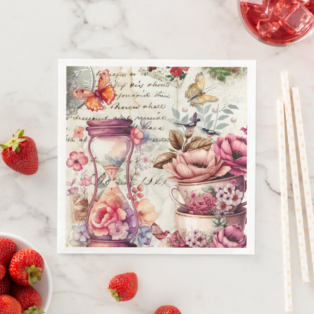 Serviette En Papier Collage vintage aquarelle (En situation)