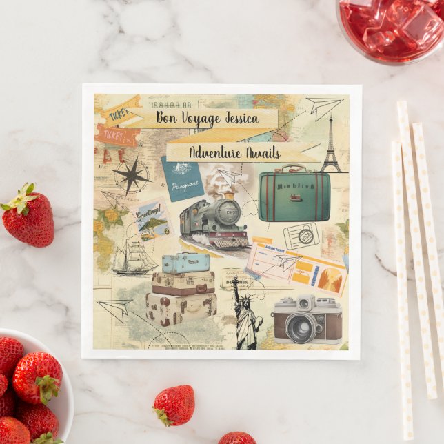 Serviette En Papier Collage Vintage voyage (En situation)