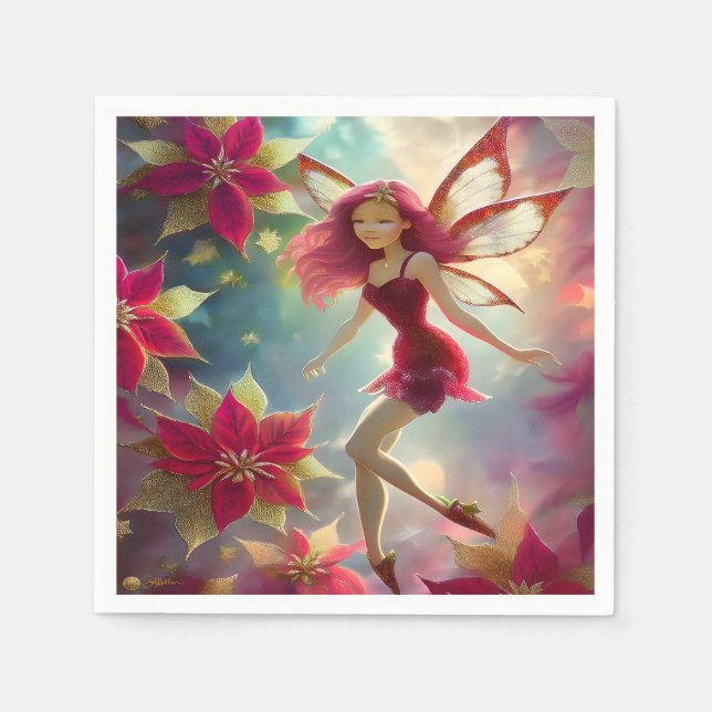 Serviette En Papier Collection de fées de Noël - Cheveux rouges Roses (Devant)
