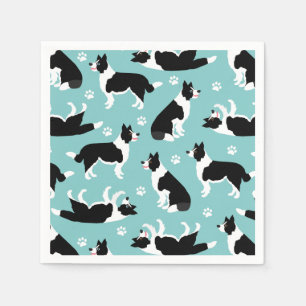Serviette En Papier Collie frontalier et fête des Empreintes de pattes