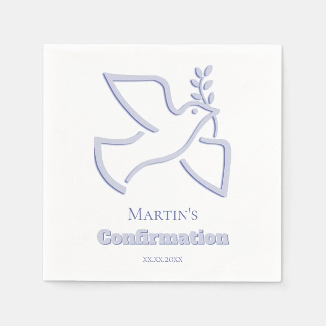 Serviette En Papier colombe bleue Confirmation (Devant)