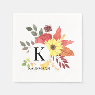 Serviette En Papier Coloré Automne Floral Monogramme Papier