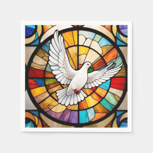 Serviette En Papier Coloré blanc Dove Vitrail Oiseau