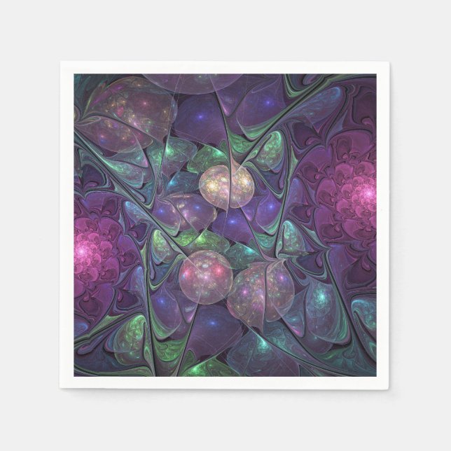 Serviette En Papier Coloré brillant Art Abstrait Fractal moderne (Devant)