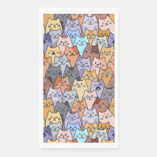 Serviette En Papier Coloré Cute Chat Crowd Motif Whimsical Chat Visage