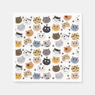 Serviette En Papier Coloré Cute Funny Chats & Motif Paw