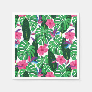 Serviette En Papier Coloré feuilles tropicaux et jungle de fleurs