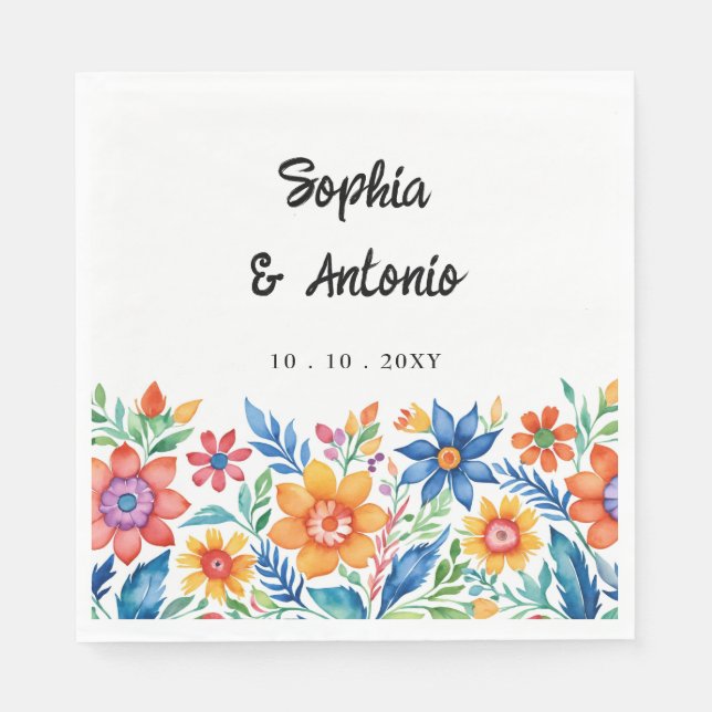 Serviette En Papier Coloré mexicain Floral Fiesta Mariage (Devant)