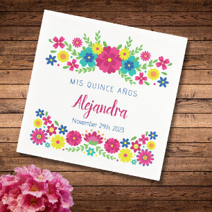 Serviette En Papier Coloré Quinceañera Fleurs mexicaines Papier Napkin