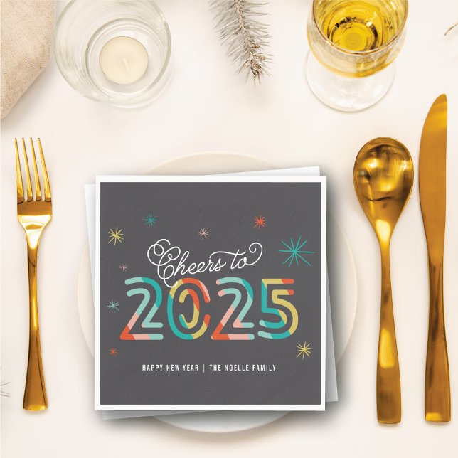 Serviette En Papier Colorful Cheers 2025 Mod Nouvel An Fête Fête (Colorful Cheers 2025 Mod New Year Holiday Party Paper Napkins @ fat_fa_tin)