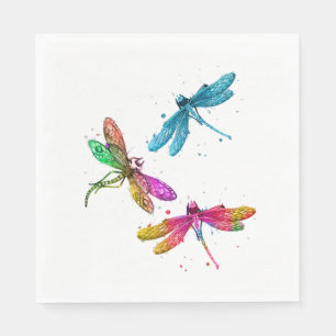 Serviette En Papier Colorful Graphic Motif Dragonfly Funny Flying