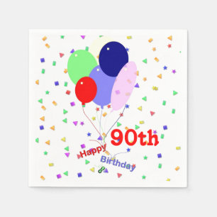 Serviette En Papier Colorful Joyeux 90e Anniversaire Ballons