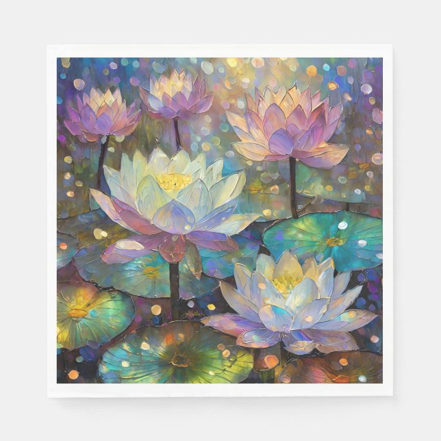 Serviette En Papier Colorful Lotus Flowers Blossoming in the Snow (Devant)