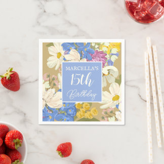 Serviette En Papier Colorful Modern Floral Blooms 15th Birthday Party 