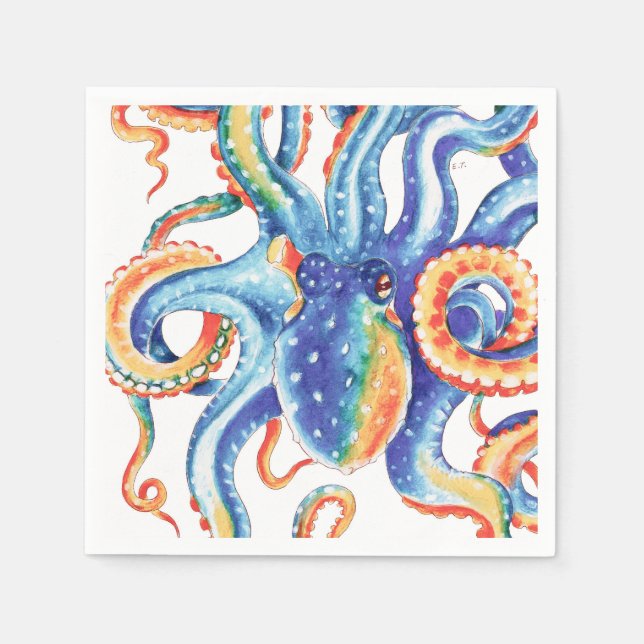 Serviette En Papier Colorful Octopus Watercolor (Devant)