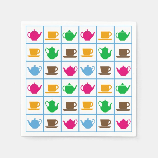 Serviette En Papier Colorful teapots (Devant)