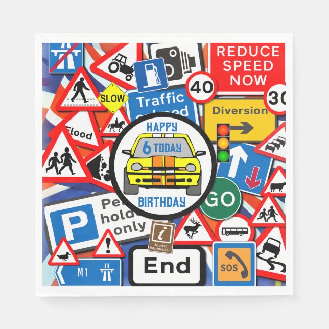 Serviette En Papier Colourful Road Signs Collage Birthday Party Napkin (Devant)