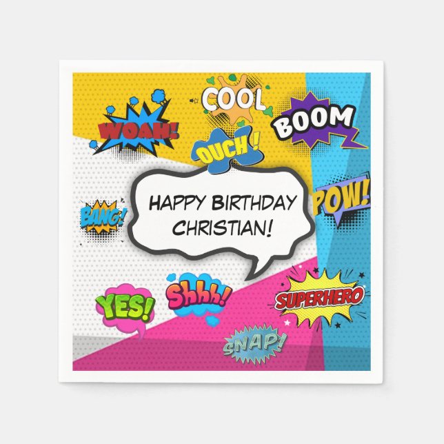 Serviette En Papier Comic Book Pop Art Custom Anniversaire (Devant)