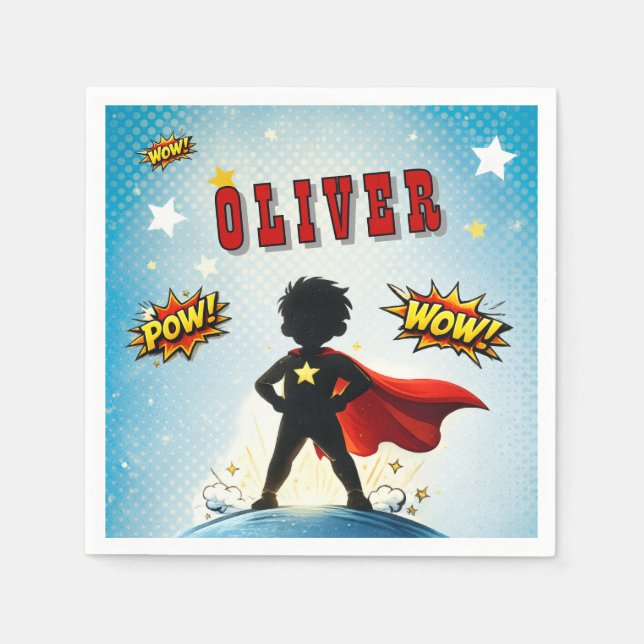 Serviette En Papier Comic Style Superhero Boy's Name Birthday (Devant)