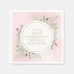 Serviette En Papier Communion florale aquarelle verte rose