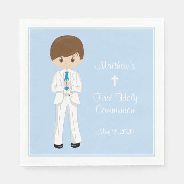 Serviette En Papier Communion Personalisée Brunette Boy (Devant)