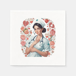Serviette En Papier Compassionate Nurse – Elegant Floral Art Illustrat