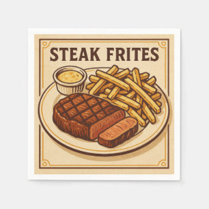 Serviette En Papier Conception Carrée (Steak Frites, Style Rétro)