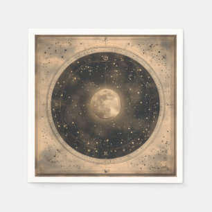 Serviette En Papier Conception céleste de Pleine lune Vintage rustique