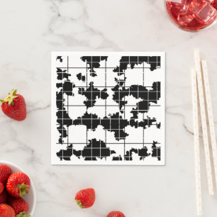 Serviette En Papier Conception d'art abstrait organique noir et blanc