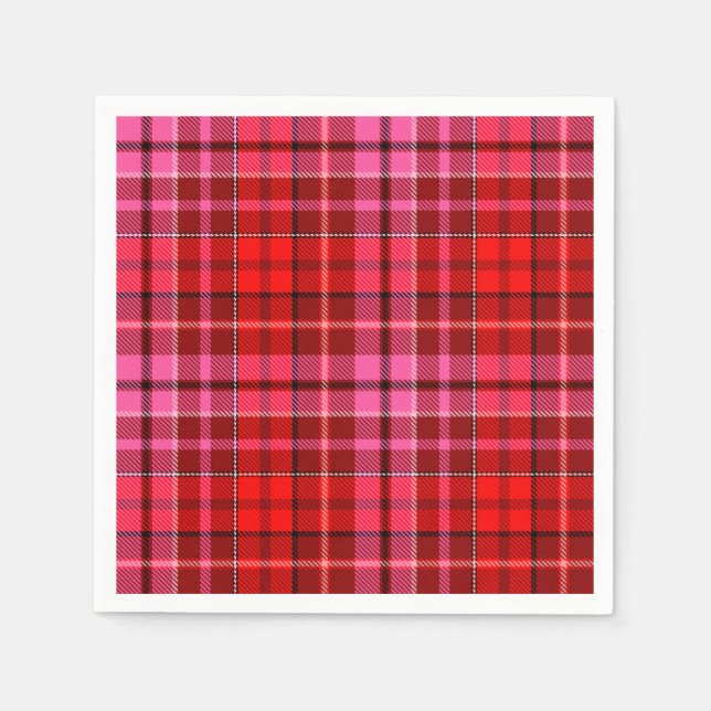 Serviette En Papier Conception de carreaux Tartan Rouge Grenat Rose  (Devant)