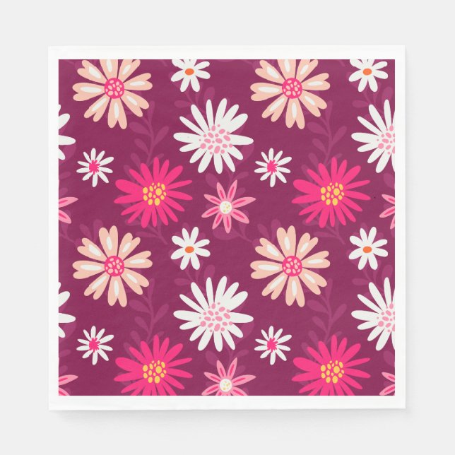 Serviette En Papier Conception de marguerite Magenta (Devant)