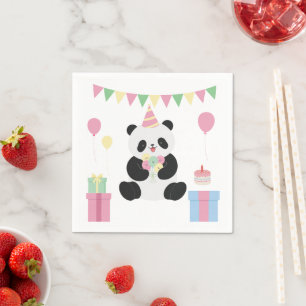 Serviette En Papier Conception de Panda douce à la menthe et rose