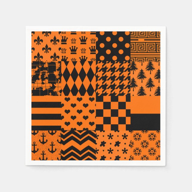 Serviette En Papier Conception de Patchwork Motif mixte orange noir (Devant)