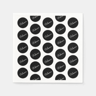 Serviette En Papier Conception de points Polka Noir & Blanc Rétro-Mode