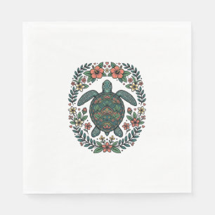 Serviette En Papier Conception de vecteur floral de tortue de mer vint