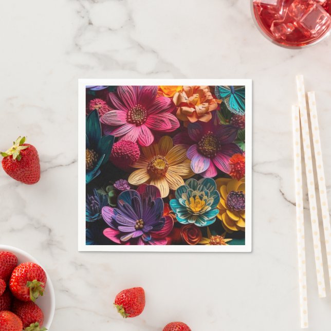 Serviette En Papier Conception des fleurs (En situation)