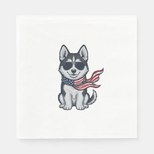 Serviette En Papier Conception vectorielle vintage de chiot husky patr