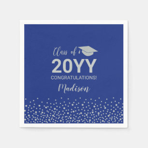 Serviette En Papier Confetti Argent & Bleu Classe de Graduation Party
