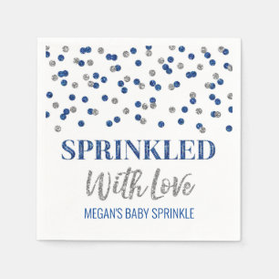 Serviette En Papier Confetti d'argent bleu saupoudré d'amour